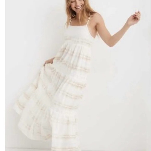 NEW Aerie White Tie Dye Tiered Maxi Sundress
